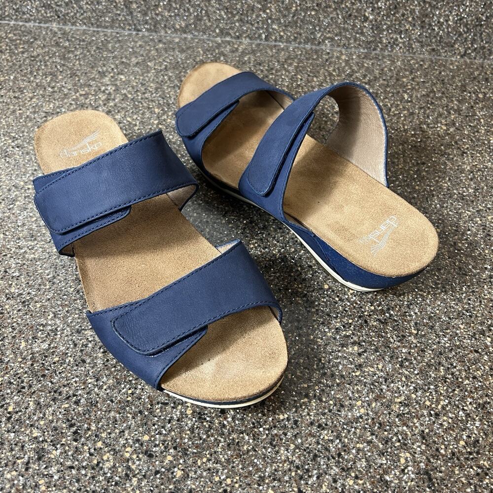 Dansko Women's Size EU 41 US 10 Navy Blue Nubuck Wedge Sandals Slip On Open Toe